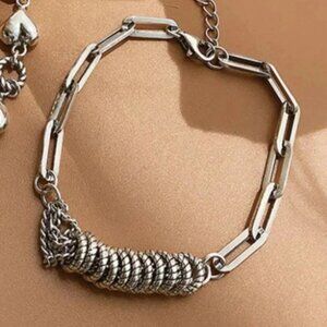 Sterling Silver Circle Hoop Link Chain Bracelet